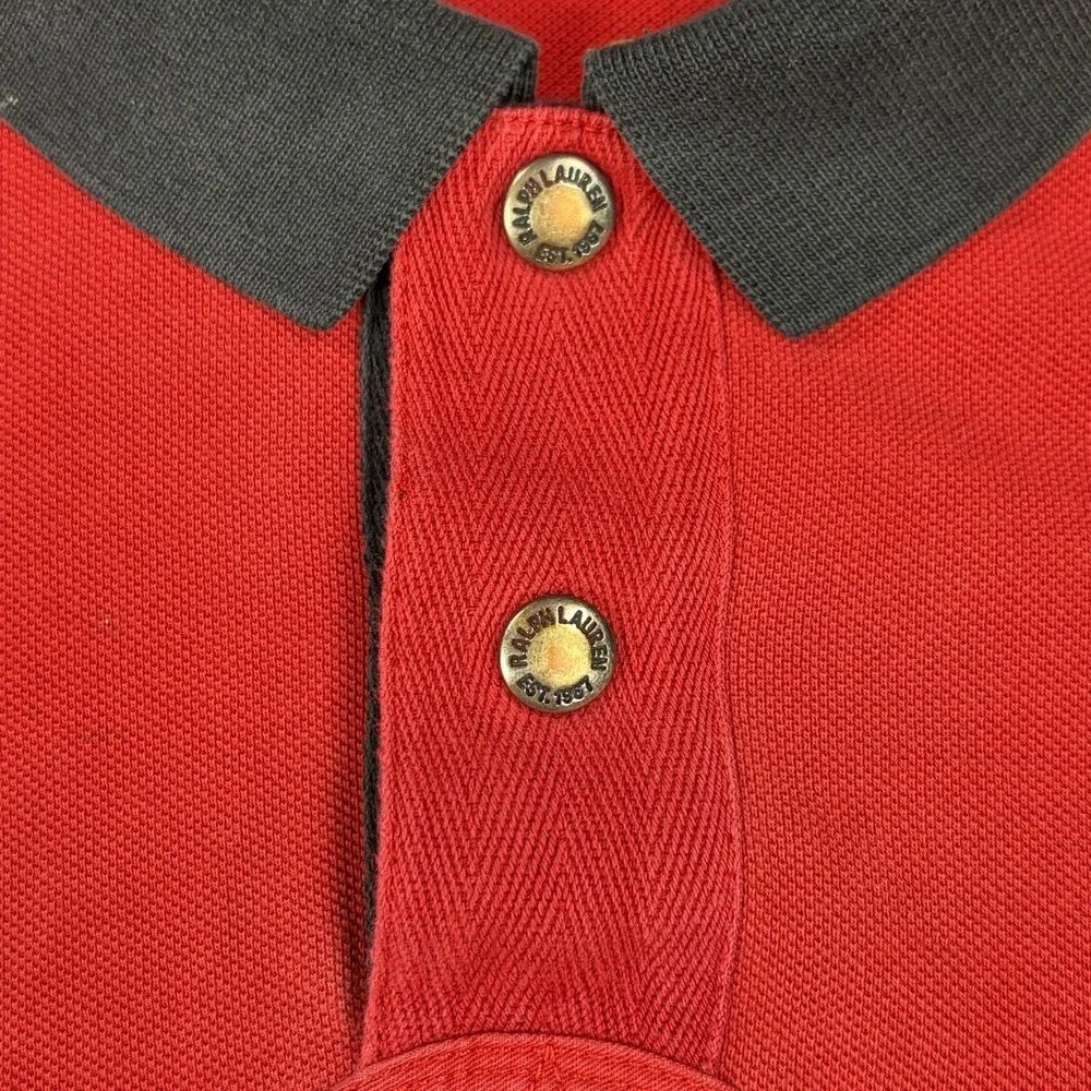 POLO by Ralph Lauren Big Pony‎ Snap Button Rugby Polo Shirt Size XL Red Vented
